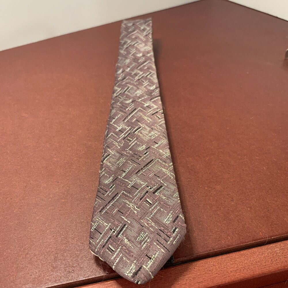 Vintage 80s SERGIO VALENTE SKINNY Geometric NECK TIE 2” Purple Black Slv
